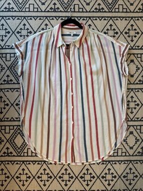 Madewell Cream, Blue, Pink & Red Striped Oversized Cotton Top